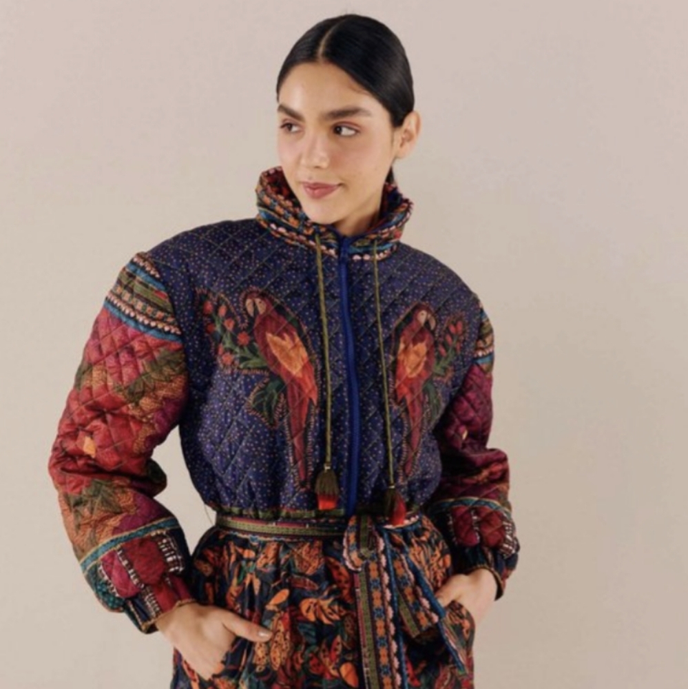 Farm Rio Mixed Patchwork Midi Puffer